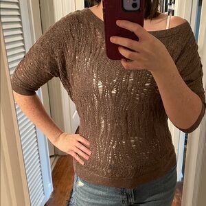Express Off-the-Shoulder Brown Sweater